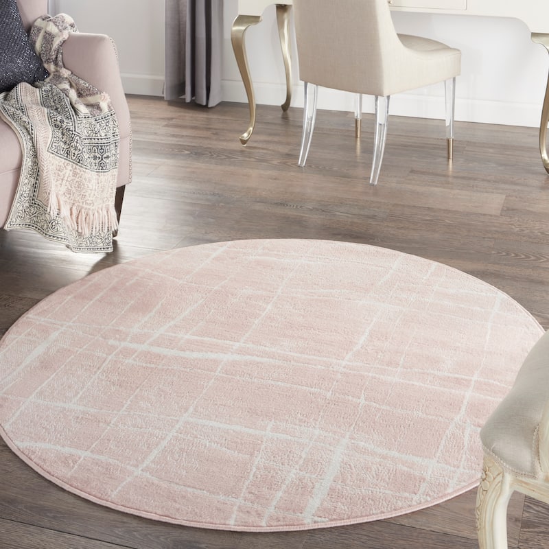Nourison Whimsicle Modern Lines Abstract Area Rug - 8' Round - Pink Ivory - Runner/Round