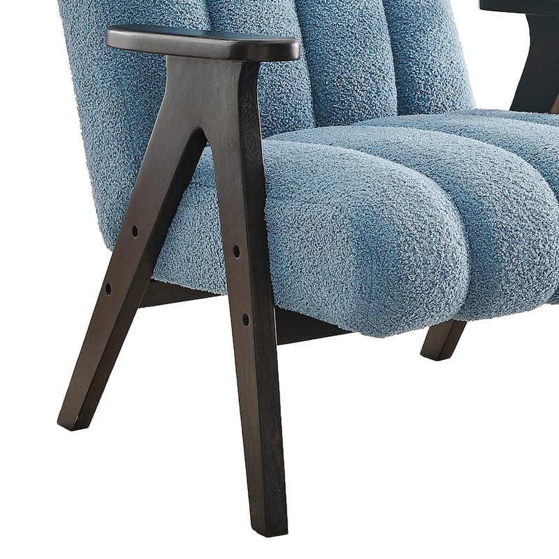 Unique Reading Chair Dining Chair with Wooden Armrests, Blue Decorative Chair Corner Chair Dressing Chair Padded Chair