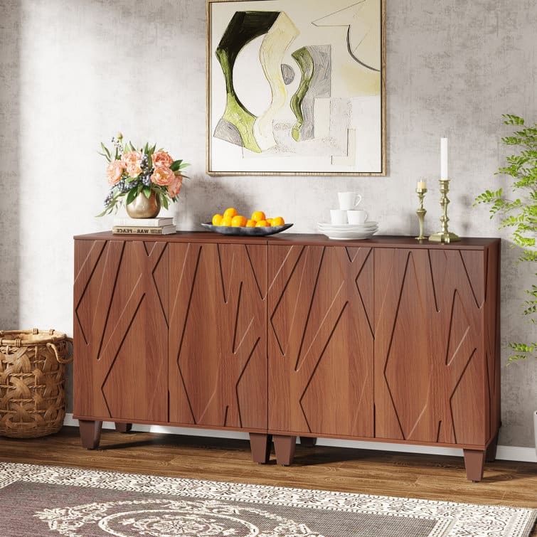 Large Sideboard Vintage Buffet Cabinet for Kitchen Dining Room - Walnut