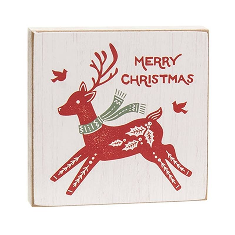Rustic Yuletide Reindeer Wooden Block Signs 2 Asstd. - 5” x 0.75” x 5”