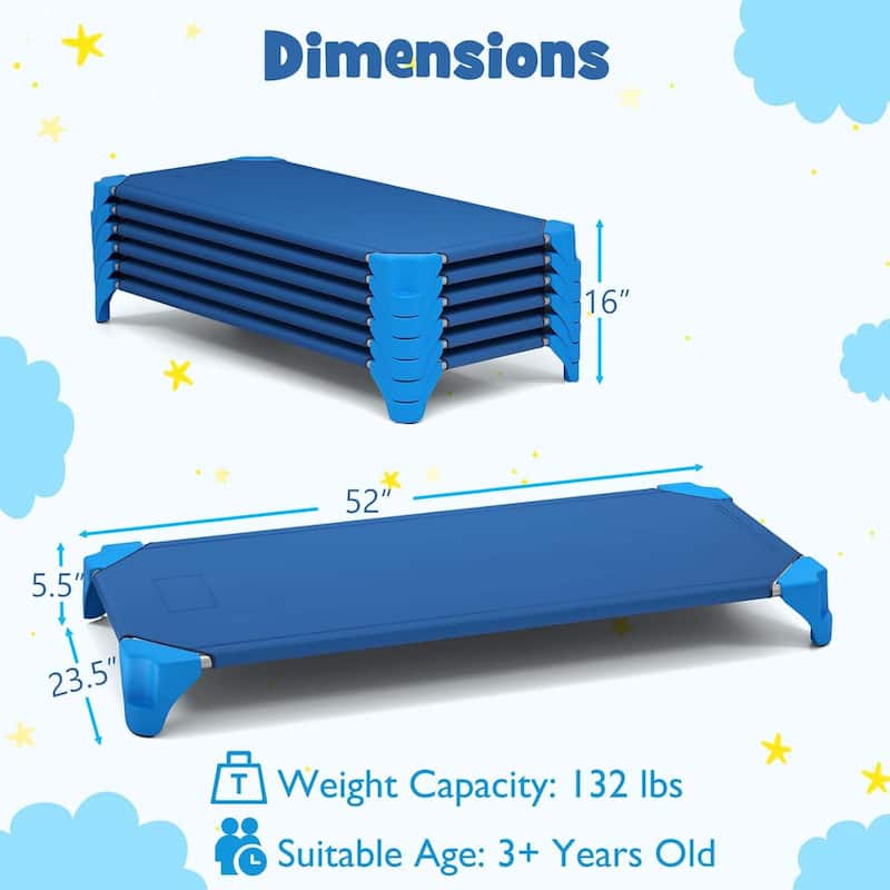 6PCS Stackable Daycare Cots for Kids Portable Nap Cots Easy Lift Bed
