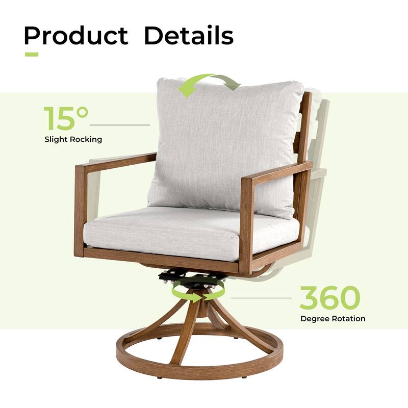 Riviera 9-Piece Brown Aluminum Patio Dining Set with Rectangular Table, 8 Swivel Dining Chairs and Light Gray Cushions