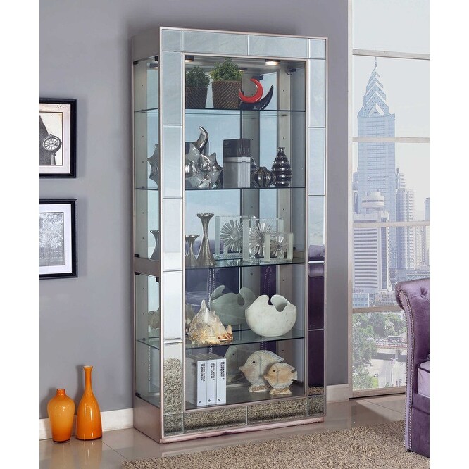 Shop Best Master Furniture Silver Mirrored 5 Glass Shelves Curio On Sale Overstock 31864215