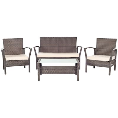 SAFAVIEH Outdoor Living Avaron Brown/ Beige Cushion 4-piece Patio Set