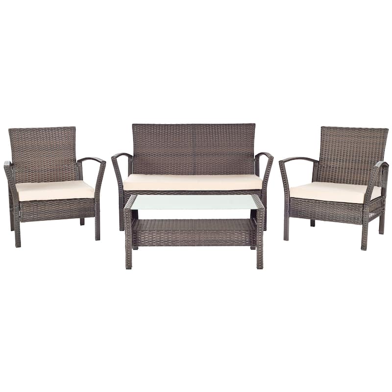 SAFAVIEH Outdoor Lucica 4-Piece Patio Set - 27W x 31D x 48H - Brown/ Beige