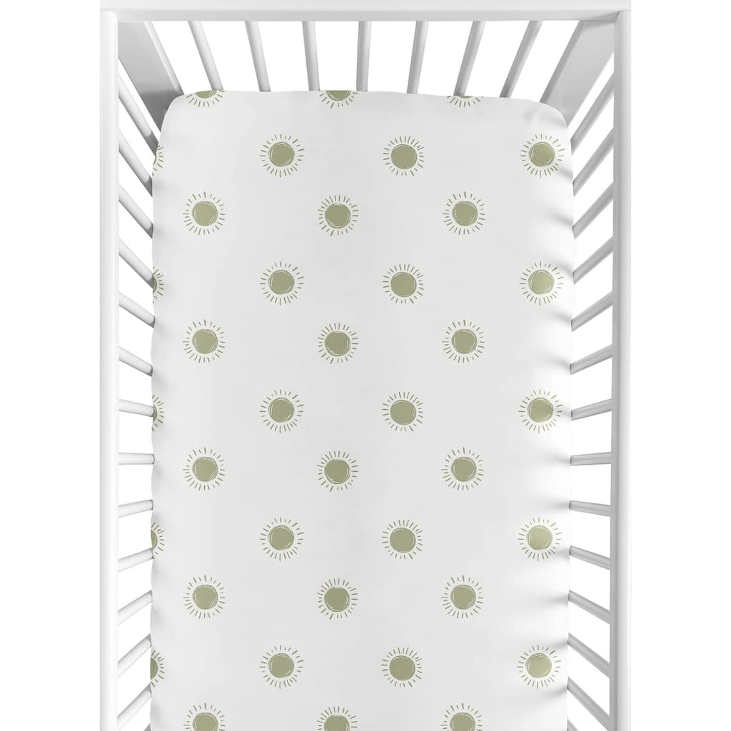 White and Sage Boho Sun Boy Girl Fitted Crib Sheet - Green Bohemian Celestial Sky Gender Neutral Desert Sunshine Outdoors Nature