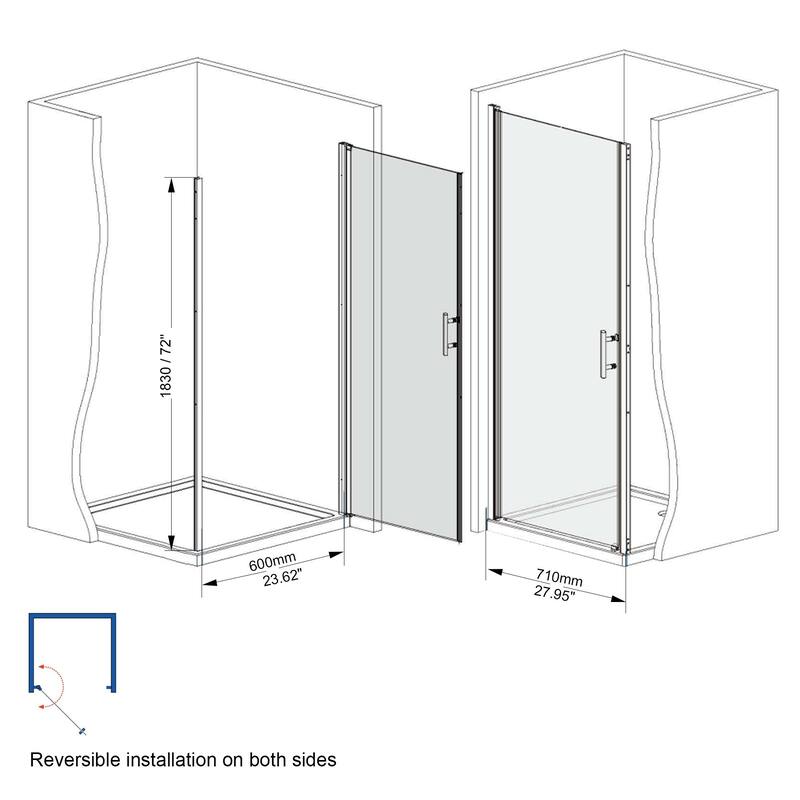 Pivot Shower Door 24/28/34 x 72 in., 6mm Tempered Glass, Matte Black Half Frame, Explosion-Proof Safety Film