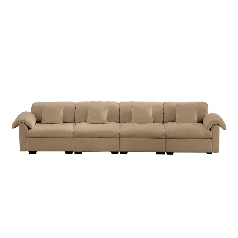 154.7" Velvet 4-Seater Oversized Sofa, Cloud Cushions and Storage Seats