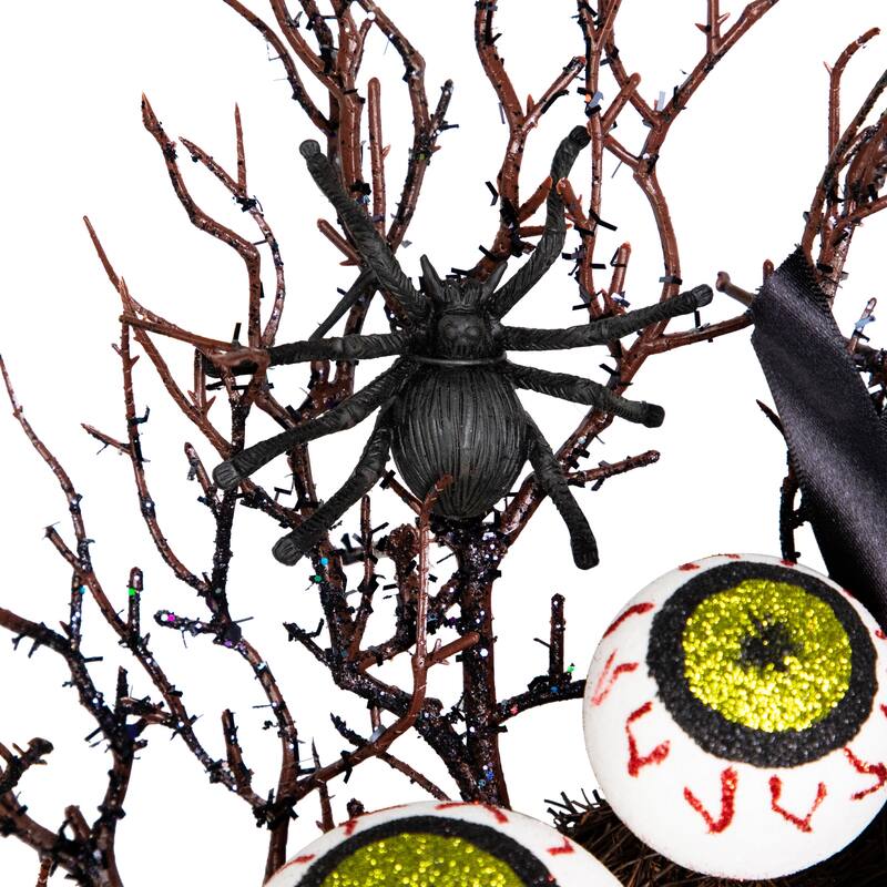 Eyeballs and Spiders Halloween Twig Wreath 24-Inch Unlit