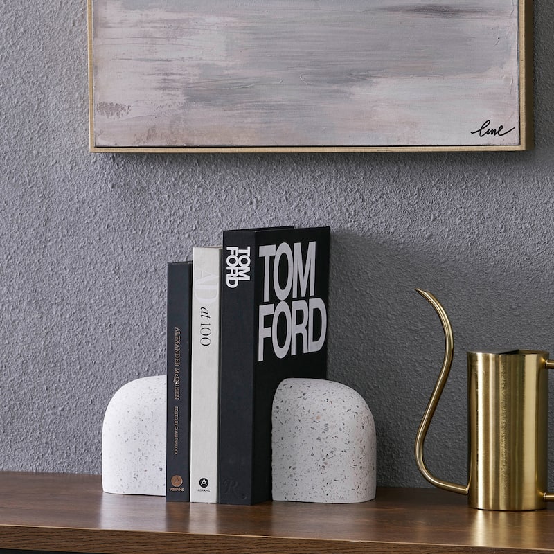 Renwil Bruno Indoor Terrazzo Bookends, White Speckled