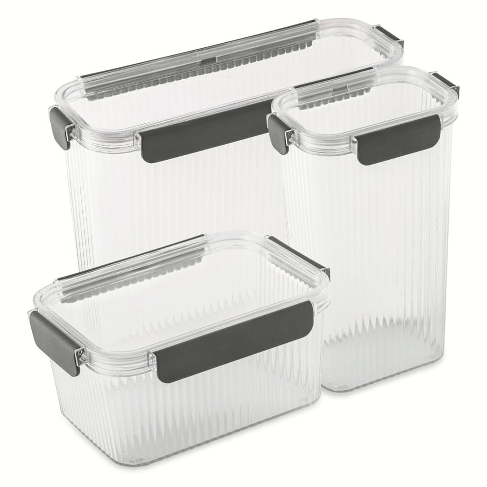 3-Piece Clear Ribbed Food Storage Container Set with Airtight Lids