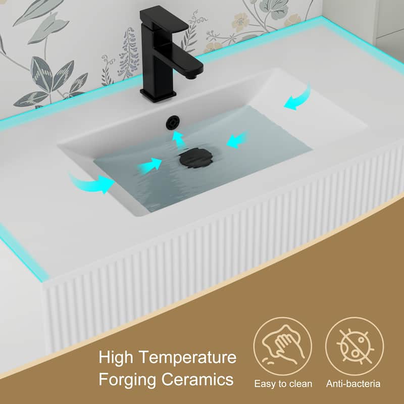 30"/36"/48" Single Bathroom Vanity Set with Drop in Sink Top with Wave Lines
