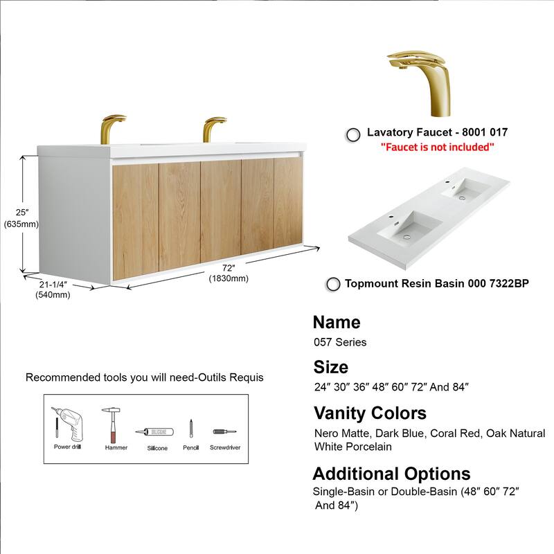 Kennan 72" Double Bathroom Vanity Set with Rectangle Legs