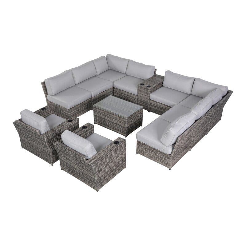 12 Piece Rattan Sectional Seating Group with Cushions
