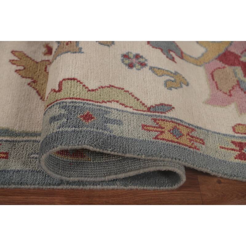 Floral Blue Oushak Area Rug Handmade Wool Carpet - 9'3"x 11'10"