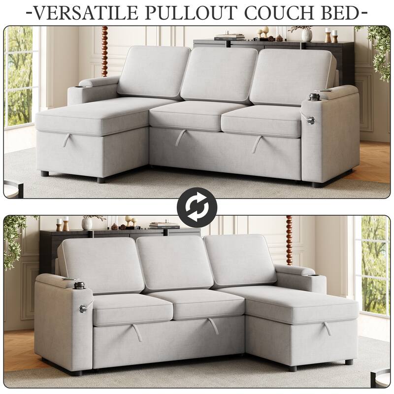 85.8" Fabric Sleeper Sectional Sofa with Storage & USB