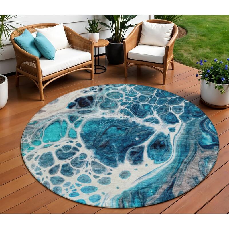HomeRoots Nautical Transitional Rectangle Outdoor Rug - 8' Round