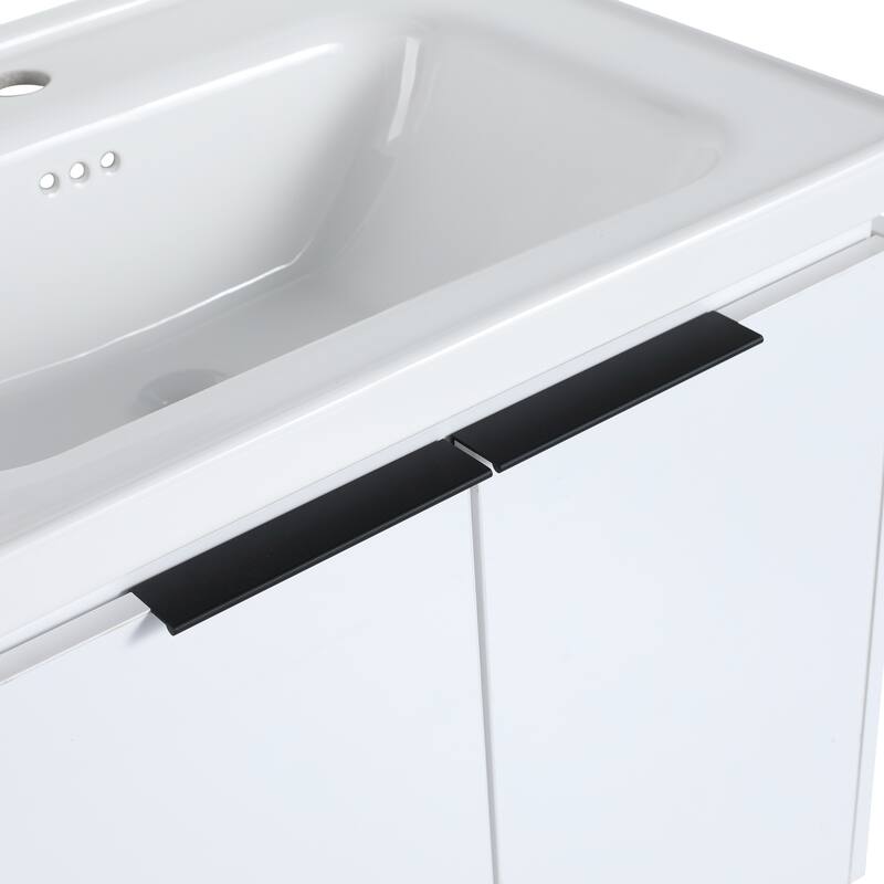 Wall Mounted Bathroom Vanity with Ceramic Basin, Soft Closing Doors, and Metal Handles for Modern Bathroom Storage