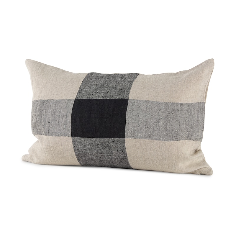 Raquel Beige & Black Plaid Decorative Pillow Cover - 13.0L x 21.0W x 0.2H