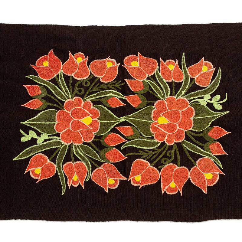 Novica Handmade Orange Chiapas Flowers Cotton Table Runner