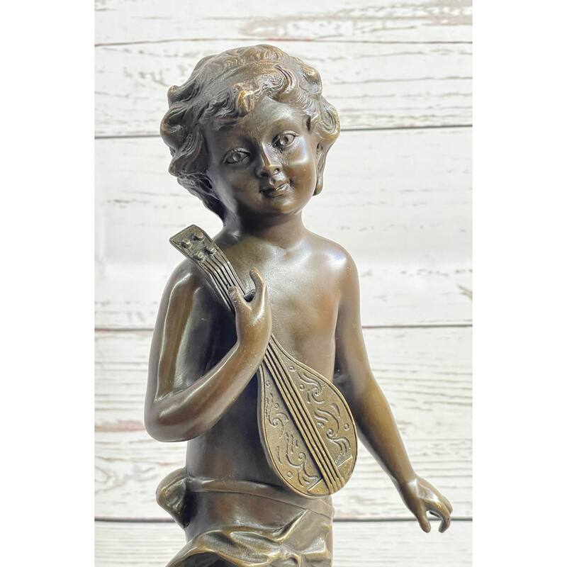 Signed Moreau Young Boy With Banjo Music Musician Clic Bronze Sculpture