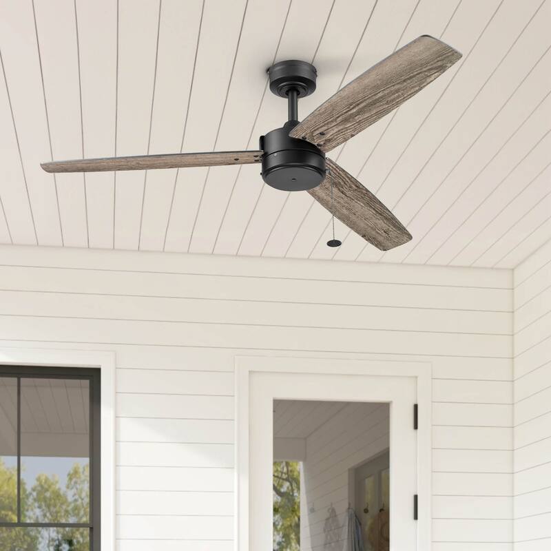 52" Prominence Home Journal Matte Black Contemporary Indoor/Outdoor Ceiling Fan with No Light, Pull Chain