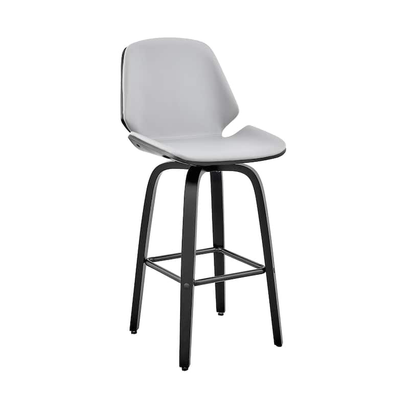 Modern 26" Swivel Bar Stool with Faux Leather Seat and Iron Legs for Kitchen Island - 40”H x 19”W x 20”D - Grey-Black