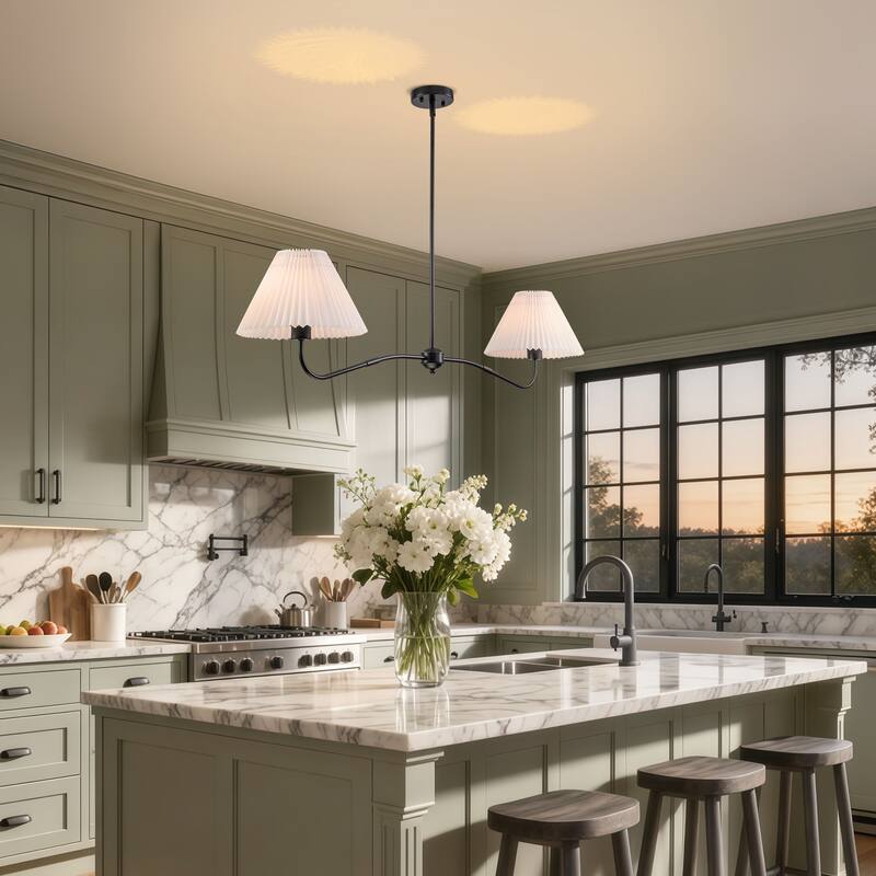 2-Light Linear Pleated Fabric Pendant Light