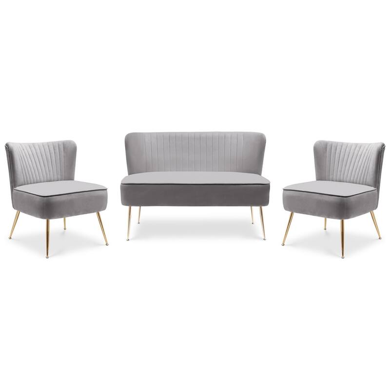 Farrah Upholstered Velvet Polyester Living Room Set With 25 inch Accent Chairs (3-Piece)