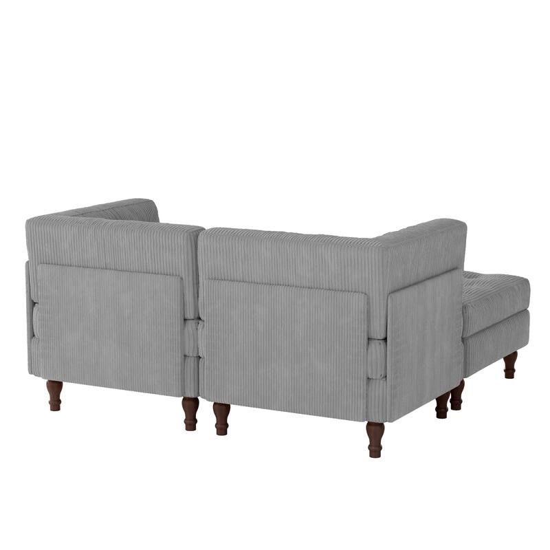 Corduroy Upholstered Modular Corner Sectional Sofa with Reversible Ottoman