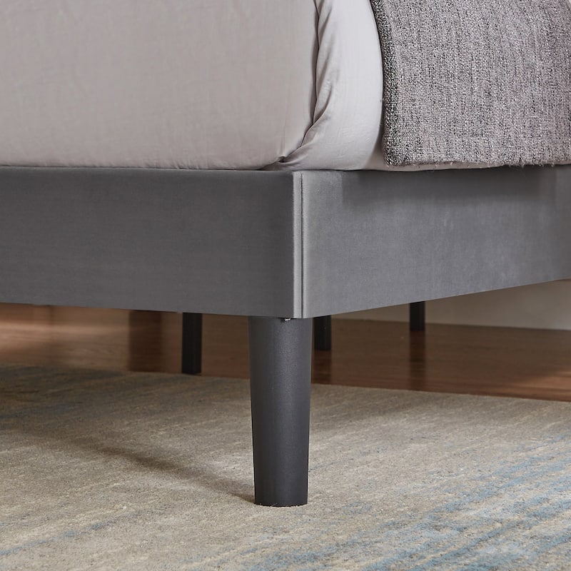 VECELO, Upholstered Platform Bed Frame with Nailhead Headboard Twin Full Queen Size Bed-Grey