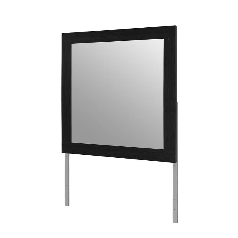 HomeRoots 35" Black Wood Square Mounted Framed Dresser Mirror - 35.43 in. x 35.43 in. x 1.77 in.