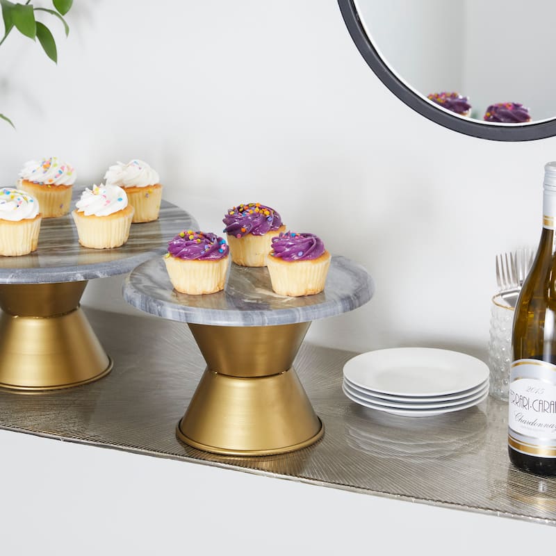 CosmoLiving by Cosmopolitan White or Gray Ceramic Cake Stand with Gold Base - 10 x 10 x 7 - Grey/Gold