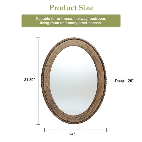dimension image slide 1 of 2, Cameo Wood Framed 32-Inch Oval Wall Mirror, Bathroom Wall Mirror - 31.89" H x 24" W x 1.26" D