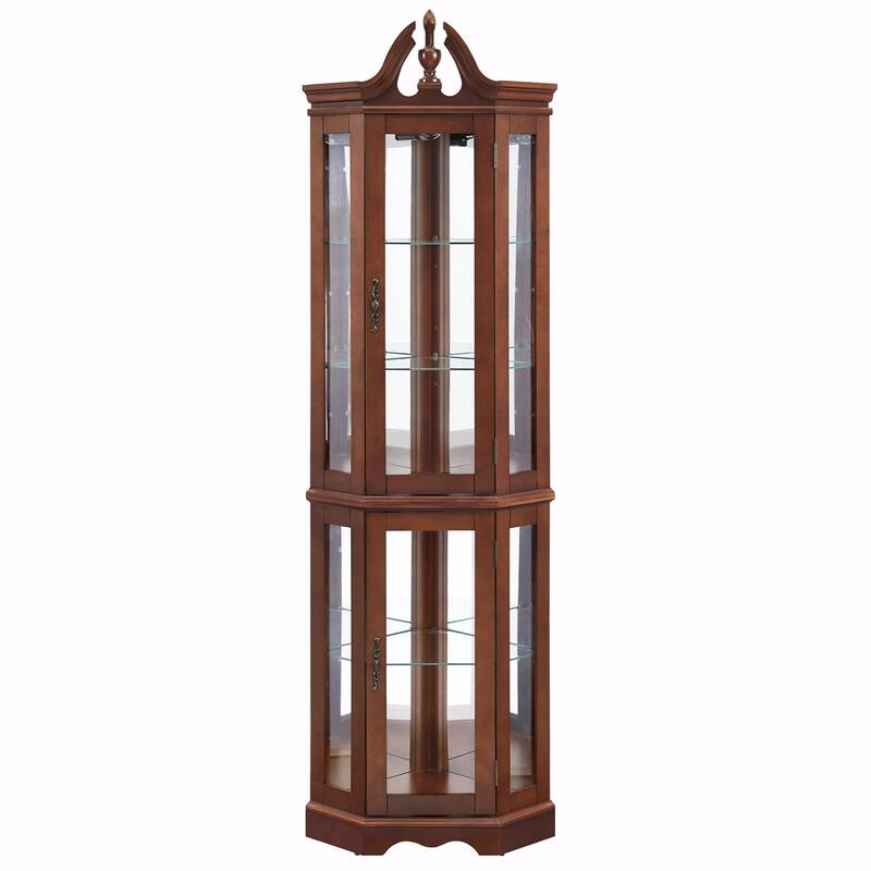Corner Curio Cabinet with Lights, Adjustable Glass Shelves, Mirrored Back