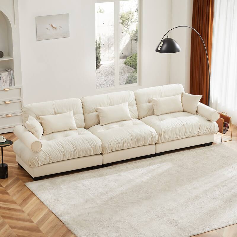 Modern Sectional Couch Comfortable Upholstered Sofa Set with Lumbar Pillow and Throw Pillow for Living Room