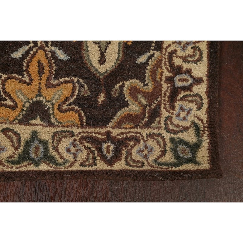 Floral Brown Traditional Oriental Runner Rug Hand-tufted Wool Carpet - 2'7" x 19'3"