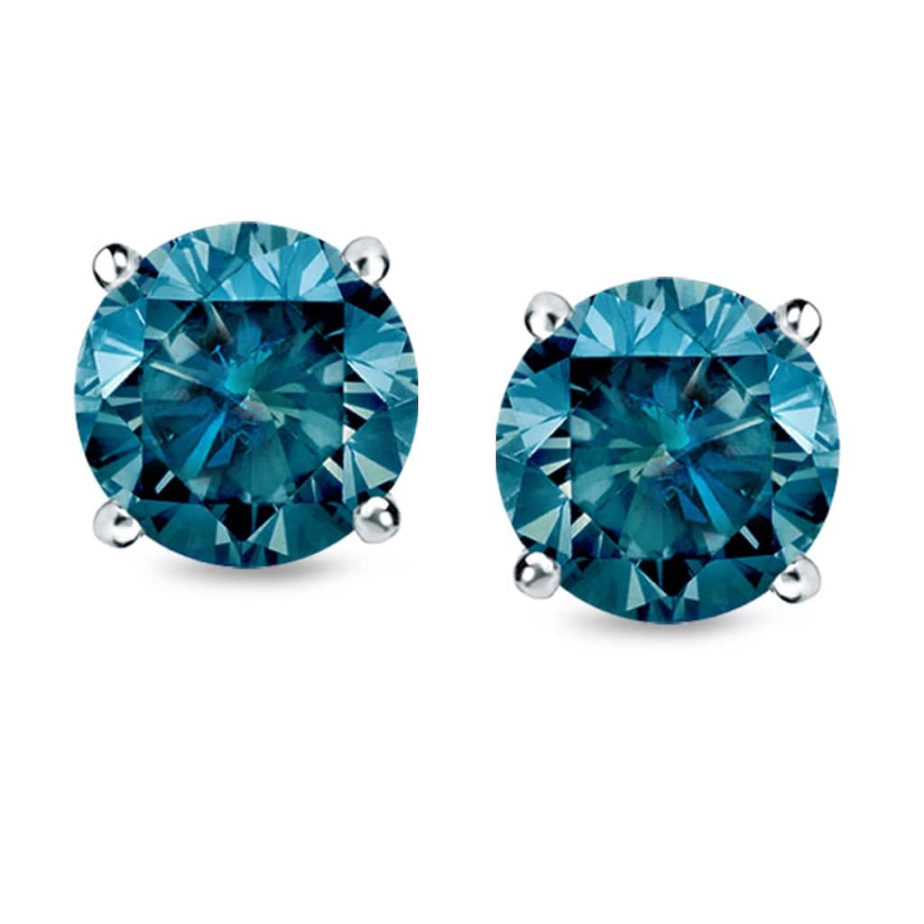 Auriya 1/2ct to 2ct TW Round Blue Diamond Stud Earrings 14k White Gold (I1-I2)