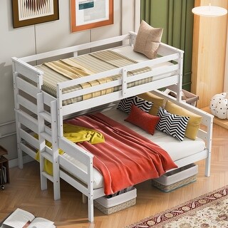 Twin XL over Queen Wood Bunk Bed with Ladder