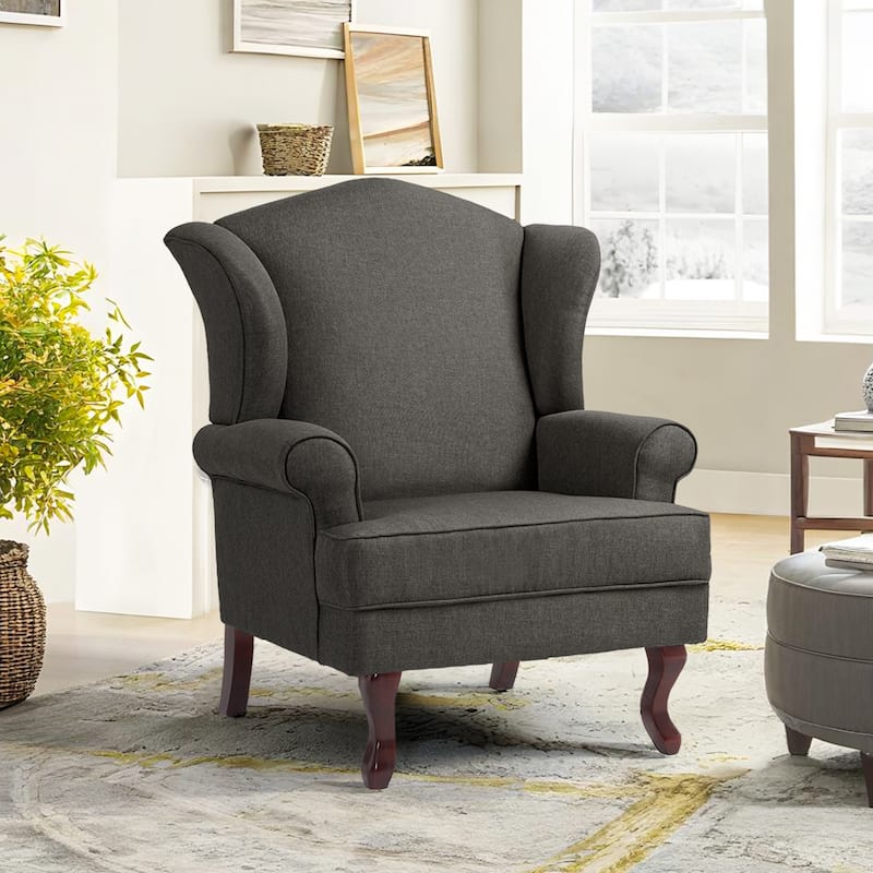 31" W Modern Upholstered Linen Wing Back Accent Chair with Rolled Arm