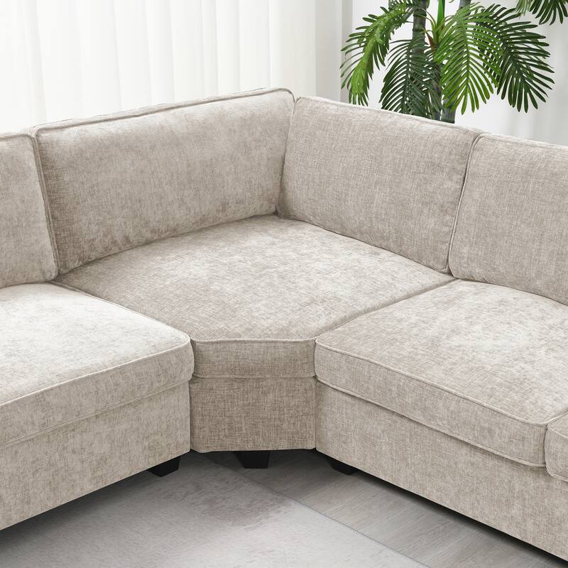 Modern U Shaped Sofa with Chenille Upholstery and Built In Cup Holders for Living Room or Guest Room
