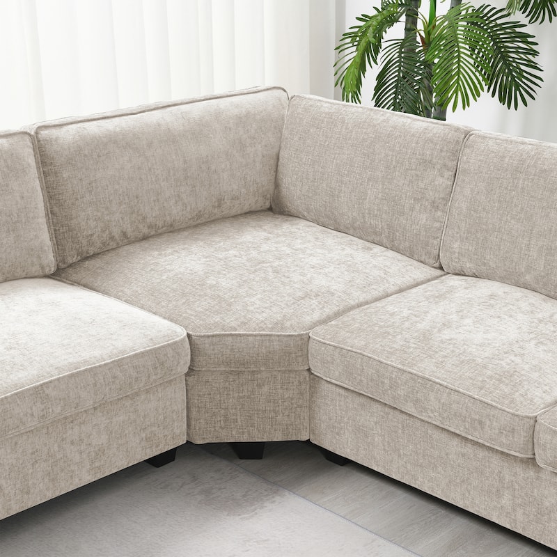 Roomfitters 119" U Shaped Sectional Sofa, 6 Seat Chenille Corner Couch with Deep Wide Seat and Chaise Lounge