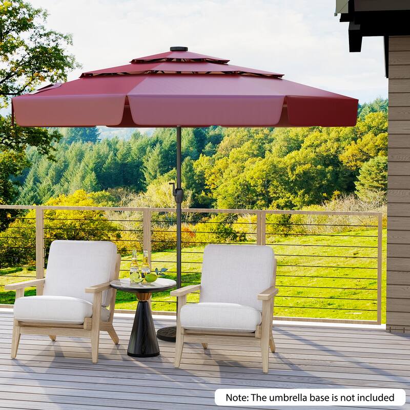 10FT Polyester Patio Umbrella with Solar Lights and Tilt Crank 3-Tier Vented Shade for Backyard