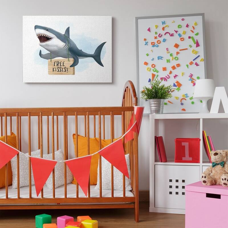 Stupell Nautical Shark Free Kisses Sign Kid's Animal Humor Canvas Wall Art - Multi-Color