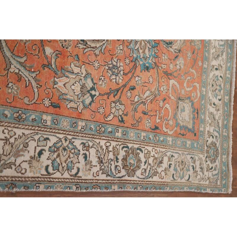 Hand Knotted Oriental 100% Wool Carpet Traditional All-Over Oranges & Rust Tabriz Area Rug - 10' 11'' X 7' 1''