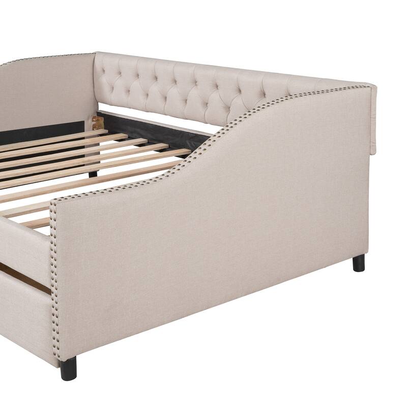 Elegant Full Size Daybed with Storage Drawers, Upholstered Fabric and Sturdy Frame