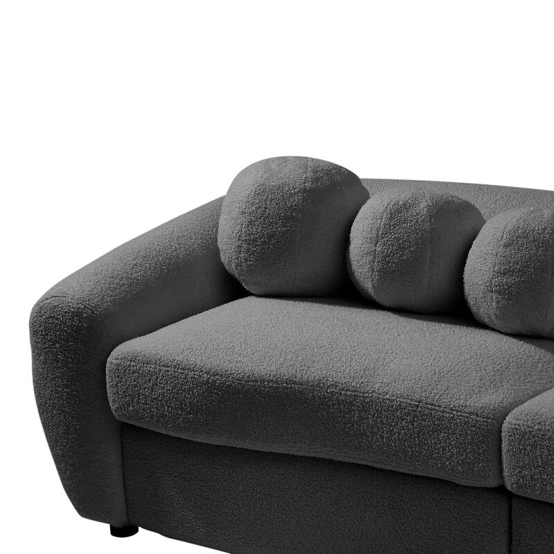 Modern curved sofa, reclining sofa with 5 decorative pillows for living
