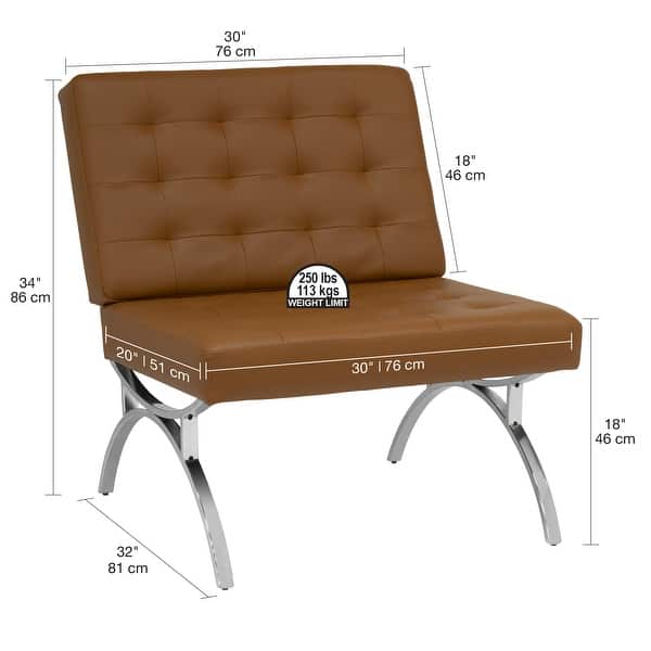 dimension image slide 0 of 2, Newel Modern Blended Leather and Chrome Metal Frame Mid Century Accent Chair