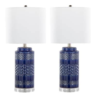 Casa 21" Ceramic Table Lamp w/ Cylindrical Base & Linen Shade (Set of 2)