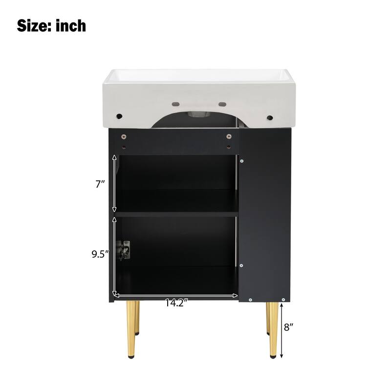 Small Bathroom Vanity with Sink, Bathroom Cabinet with Soft Closing Door, Bathroom Storage Cabinet with Open Storage Shelf
